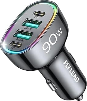 Car Charger USB C, 4 Port 90W Super Fast Charging for iPhone 17 Car Adapter, Dual PD 45W Type C & QC 3.0 USB A Multiport Car Cigarette Lighter Accessories for iPhone 16 15 14 13 12, iPad, Galaxy S26