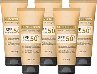 Hydrating Mineral Sunscreen SPF50+ PA+++ Oil Free Suncream for Face, Tinted Mineral Sunscreen for Oily Skin, Waterproof & Long-Lasting Sunblock (5pc)