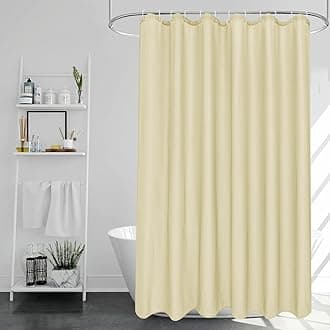 EurCross Beige Shower Curtains Mould Proof Resistant Washable, Quick Dry Water-resistant Fabric Bathroom Shower Curtain 180 x 180cm Drop with 12 Plastic Hooks