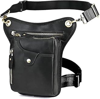 Le'aokuu Mens Genuine Leather Outdoor Sporting Hicking Waist Hip Pack Messenger Shoulder Drop Leg Thigh Bag Pouches For Women 211-5 01 Black 2
