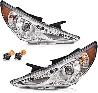 G-PLUS Headlights Assembly Halogen Lamp Compatible with Sonata 2011-2014 Headlamps 209150009 209149009 Left and Right Side Clear Lens Chrome Housing Amber Reflctor