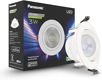 Panasonic Polycarbonate 3 Watt Round Swivel Downlight, 3W Swivel Ceiling Light, Swivel Conceal Surface Light for Home, 6500k Cool White Swivel Downlight
