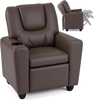 Kids Recliner Chair with Cup Holder, Toddler Adjustable Lounge Chair w/Footrest for Boys Girls Room, Ergonomic Baby Child Furniture Sofa for Age 3+ Gifts, Kids Mini Recliner up to 150 lbs