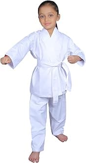 IndiaDressWala Karate Uniform| Judo| Cotton Dress for Kids Boys and Girls |Full White Set with Shirt, Pant and White Belt