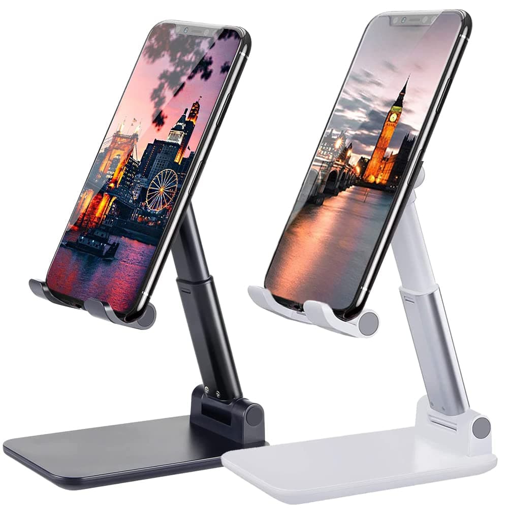 2 Pcs Cell Phone Stand, Adjustable Angle Height Phone Stand for Desk, Fully Foldable/Portable Phone Holder, Compatible for iPhone 16/15/14/13/12/Smartphones