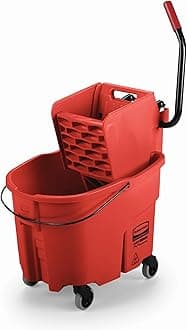 Rubbermaid Commercial Products WaveBrake 35 QT Side-Press Mop Bucket and Wringer Combo on Wheels Red for Heavy-Duty Floor Cleaning