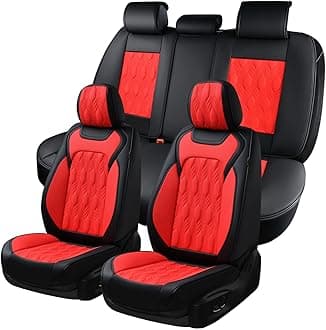 Coverado Car Seat Cover Full Set, Luxury Leather Seat Covers for Front and Rear, Waterproof Seat Covers 5 Seats, Car Seat Protectors Driver Seat Cushions Universal for Most Vehicles, Red