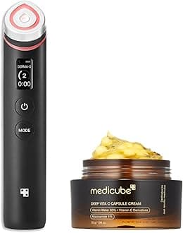 medicube K-Viral Duo for Uneven Skin Tone: Age-R Booster Pro | 6-in-1 Real Glass Glow Device and Deep Vitamin C Golden Capsule Face Moisturizer