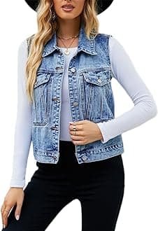 Ladyful Women's Classic Denim Vest Sleeveless Button Down Jean Jacket Coat