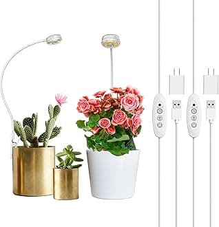 Grow Lights for Indoor Plants, LED Pot Clip Plant Light for Growing, 4000K Full Spectrum Plant Growing Lamp with 4-Level Dimmable, Auto On Off Timing 3 6 12 Hrs for Small Plants, White 5V 2-Pack
