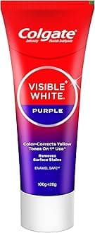 Colgate Visible White Purple Toothpaste and Toothbrush for Teeth Whitening, Helps Remove Surface Stains, Whitens Yellow Teeth, Enamel-Safe for Daily Use, 120g