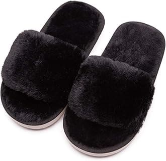 techcity Boys Girls Fuzzy House Slippers Cute Comfy Faux Fur Slip On Fluffy Plush Open Toe Home Slides for Kids Indoor Outdoor Warm Shoes