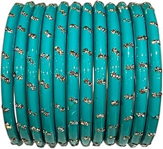 COLORIQUE Lac Bangles Set for Women & Girls – Handcrafted Indian Ethnic Bangles with Sparkling Stone Embellishments (Pack of 12)