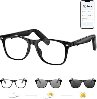 GetD AI Glasses for Men & Women, Smart Glasses Powered by ChatGPT, AI Real-Time Translation with 107 Languages, Black frame + photochromic lens, M