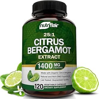 NutriFlair Organic Citrus Bergamot 1400mg, 120 Capsules - 25:1 Bergamia - Essential Oil and Citrus Bioflavonoids - Natural Heart Health Supplements for Women and Men - Non-GMO Pills