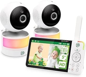 Leapfrog LF915-2HD Video Baby Monitor with 2 Cameras, 5" 720p HD LCD, 360° Pan/Tilt with 8X Zoom Cameras, Color Night Vision, Night Light