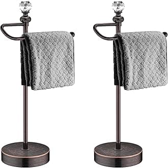 Bathroom Hand Towel Holder with Crystal Ball, Countertop Towel Holder Stand 15.7” H, Stainless Steel Classic Vintage Hand Towel Rack Stand with Heavy Weighted Base (Oil Rubbed Bronze, 2 Pack)