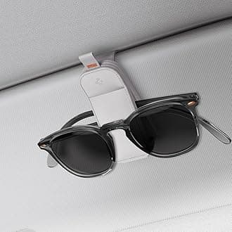 Spigen 2 Pack Magnetic Vegan Leather Sunglass Holder for Car Sun Visor - Eyeglasses, Sunglasses, Ticket Card Clip for All Cars - Car Sun Visor Accessories - (Gray)