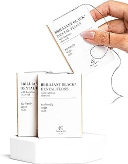 Brilliant Black Dental Floss (3 Pack) | Organic Teeth Whitening Products | All Natural, with Activated Bamboo Charcoal | Vegan & Cruelty Free | Luxury Dental Care