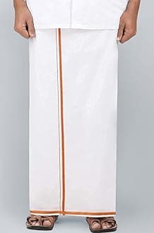 Mens Thick Border 100% Cotton Dhoti 2.00 Meters Pure White Mundu/Vesti