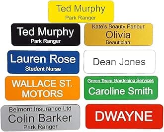 Personalised Acrylic Name Badge with Pin - Choice of 12 Colours and Text - Work, Schools, Pubs, Shops.