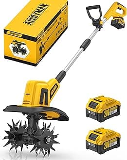 20V Cordless Tiller Cultivator, 360RPM Electric Garden Tiller, with 2 * 4.0Ah Batteries & Charger, 9In Tilling Width and 6.6In Depth Garden Rototiller for Lawn/Gardening/Soil Cultivation
