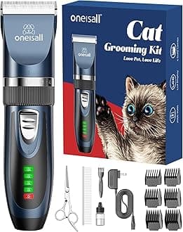 oneisall Quiet Cat Clippers for Matted & Long Hair, 2-Speed Cordless Pet Shaver Grooming Kit for Cats, Small Dogs & Animals (Blue)