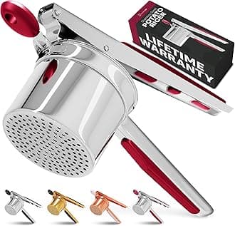 PriorityChef Large 15oz Potato Ricer, Heavy Duty Stainless Steel Potato Masher and Ricer Kitchen Tool, Press and Mash Kitchen Gadget For Perfect Mashed Potatoes - Everytime, Red