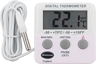 Brannan Refrigerator Thermometer Digital - Fridge and Freezer Alarm Alert When Temperatures Drop - Ideal Fridge Freezer Thermometer with Alarm and Max Min