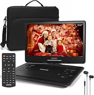 16.9" Portable DVD Player with Headphones,14.1" HD Swivel Screen with Extra Carrying Bag,Support AV-in/Out and Multiple Disc Formats,High Volume Speaker,Black,[Not Support Blu-Ray]