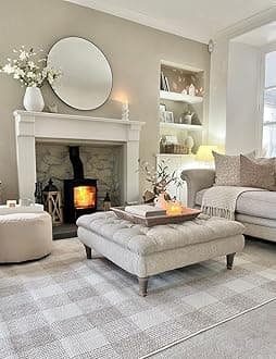 Modern Grey White Checkered Living Room Rug Soft Neutral Non Slip Area Rugs for Bedroom Kitchen Dining Room Floor Hard-Wearing Large 160cm x 230cm