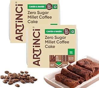 Artinci Eggless Coffee Cake (150g X Pack of 2), Sugar Free & Diabetic Friendly, Rich Filter Coffee Taste, High Fibre & Low Carb, No Maida, Low GI, Healthy Baked Snacks, As seen on Shark Tank