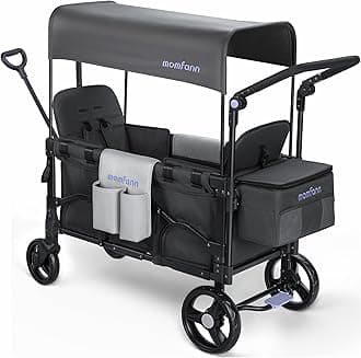 Foldable Wagon Stroller for 2 Kids, Double-Seater Baby Wagon with Canopy, Adjustable Handle and Pull Bar, Compact Design for Toddlers and Infants, for Outdoor Adventures (Space Grey)