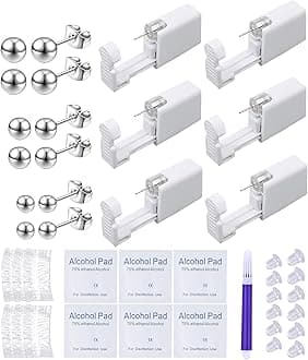 Disposable Ear Piercing Gun Kit Ear Cartilage Piercing Kit Easy and Safe Earring Self for Yourself Use at Home(Silver Ball Pattern 234mm)