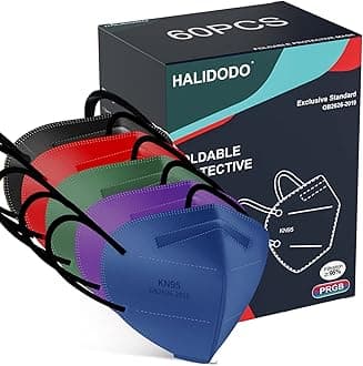 HALIDODO 60 Packs KN95 Face Mask, Individually Wrapped 5-Plyers Protection Cup Dust Face Mask, Breathable Protection Mask for Women Man, Multicolor