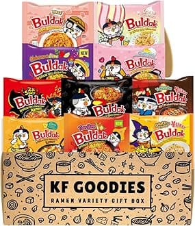 Korean Ramen Variety Pack Gift Box (10 Count) – Spicy Buldak Noodle Assortment for Birthdays, College Care Packages, Office Snacks and Gift Baskets