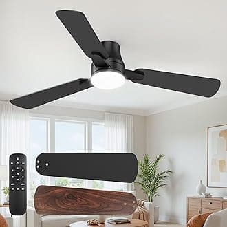 Ceiling Fans with Lights and Remote: 42 Inch Modern Ceiling Fan, Low Profile Flush Mount, Quiet Reversible DC Motor & 3CCT Dimmable LED for Bedroom Living Room Kitchen Indoor Outdoor (Black)