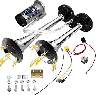 12V 150db Air Horn Kit for Truck Car, Super Loud Train Horn for Truck, Dual Trumpet Air Horns with Compressor for Any 12V Vehicles Trucks Motorcycle Pickup Trains Cars Boats (Silver)