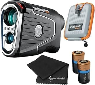 Bushnell PRO X3 / Pro X3+ (Plus) Advanced Laser Golf Rangefinder with Included Carrying Case, Carabiner, Lens Cloth, and Selected Wearable4U Bundle