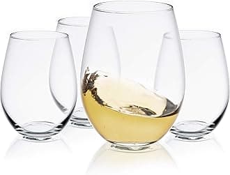 Stemless Wine Glasses Set of 4 – 19 oz Clear Glass Tumblers for Red & White Wine, Cocktails, Dishwasher Safe, Perfect for Home Bar, Gifts