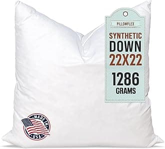 Pillowflex Synthetic Down Pillow Insert - 22x22 Down Alternative Pillow, Ultra Soft Body Pillow, Large Standard Body Bed Sleeping Pillow - 1 Decorative Pillow Form