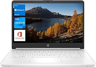 HP Portable Laptop, Student and Business, 14" HD Display, Intel Quad-Core N4120, 16GB DDR4 RAM, 64GB eMMC, 1 Year Office 365, Webcam, SD Card Reader, HDMI, Wi-Fi, Windows 11 Home, White, KKE Mousepad