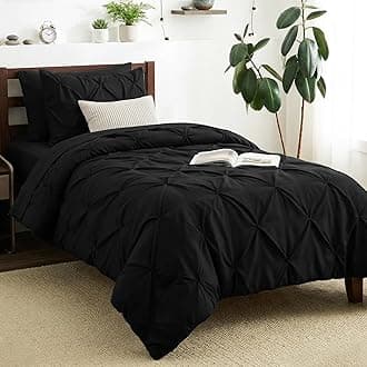 CozyLux Twin Comforter Set with Sheets Black, 5 Pieces Pintuck Bed in A Bag, Twin Bed Set Gift for Family, Pinch Pleat Bedding Set with Comforter, Sheets, Pillowcase & Sham