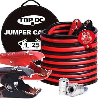 1 Gauge 25 Feet Jumper Cables for Car, SUV and Trucks Battery, Heavy Duty Automotive Booster Cables for Jump Starting Dead or Weak Batteries with Carry Bag, (TD-P0125)
