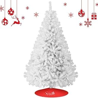 Christmas Tree 7FT/8FT Artificial Tree with Pine Cone and Red Fruit, Foldable Metal Stand for Holiday Christmas Decoration (White, 7FT)