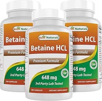 Betaine HCL 648 mg 250 Capsules (250 Count (Pack of 3))