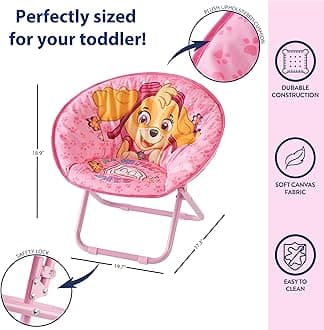 IDEA NUOVA Paw Patrol Skye Toddler 19” Folding Saucer Chair with Pink Metal Frame, Ages 3+