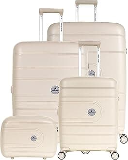 Pierre Cardin UNBREAKABLE Luggage for travel International Lock 4 Double Wheels, Double Anti Thef Zipper Suitcase (Set of 4, Champagne)