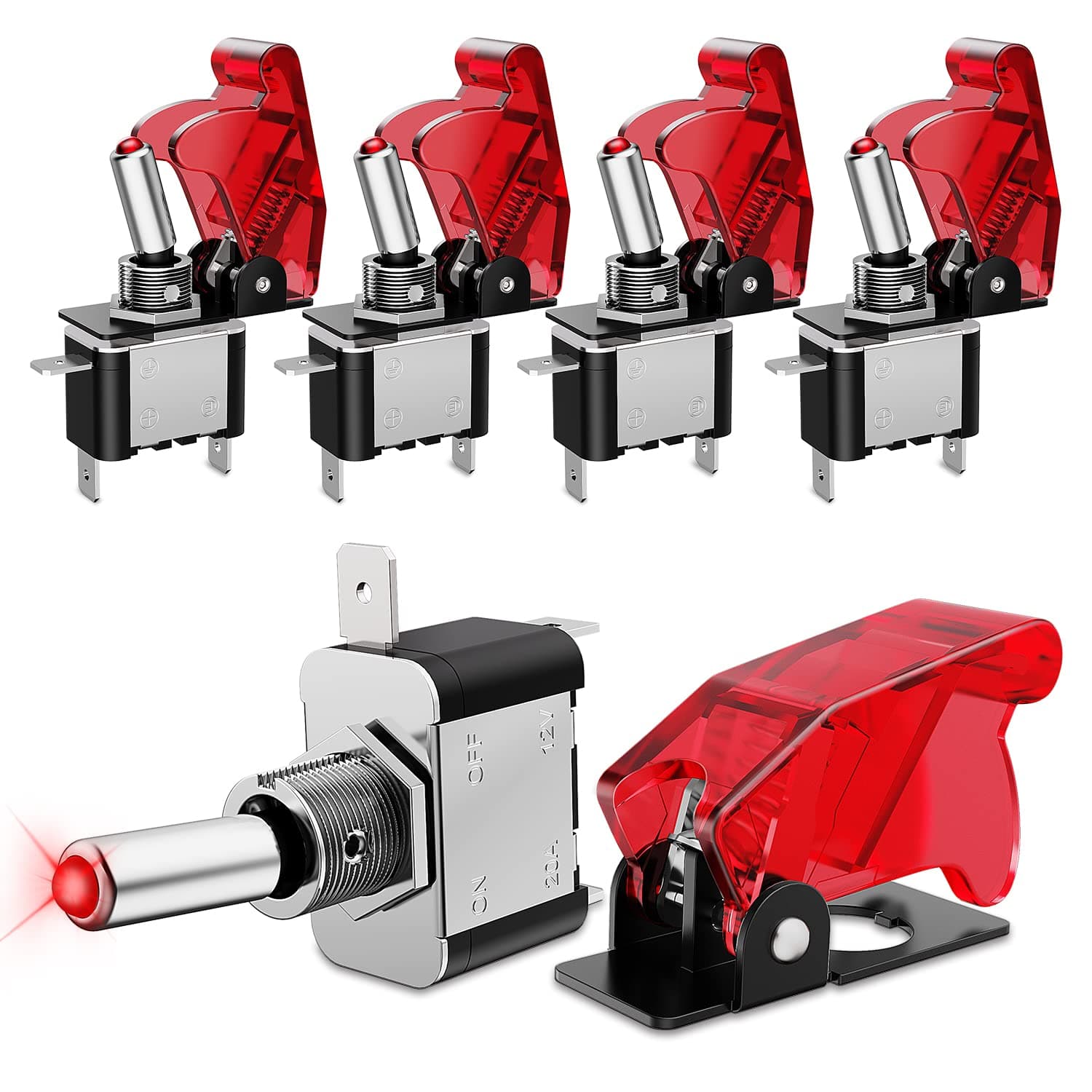 Nilight 5PCS12V LED Toggle Switch Heavy Duty 20A Switch SPST ON Off 3 Pin Rocker Switch for Automotive Cars Trucks Boats Racking Cars,2 Years Warranty