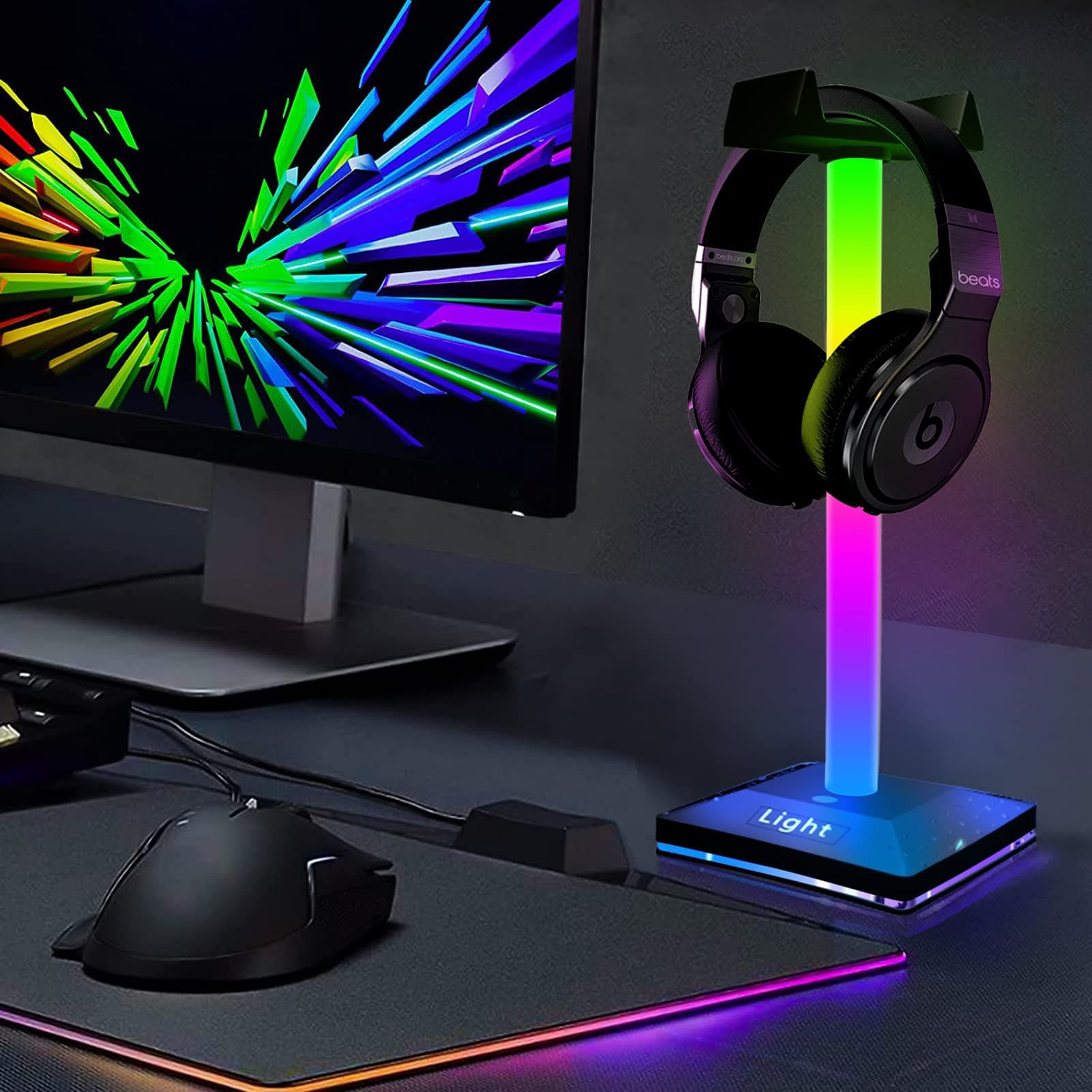Eacam Headphone Stand Light Headset Holder Gaming Headset Holder USB LED Desktop RGB Headphones Stand Lamp, Multi-Color Modes Headphone Holder for Headphones